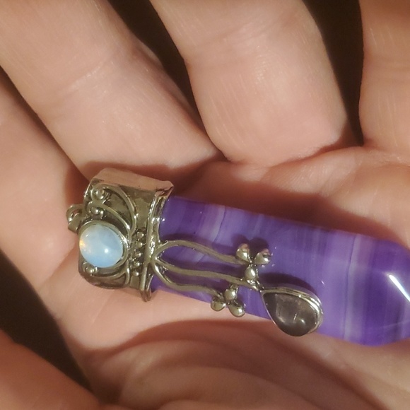 New Inverted Purple Striped Agate with Opalite Magical Pendant Healing Sword. - Picture 6 of 11